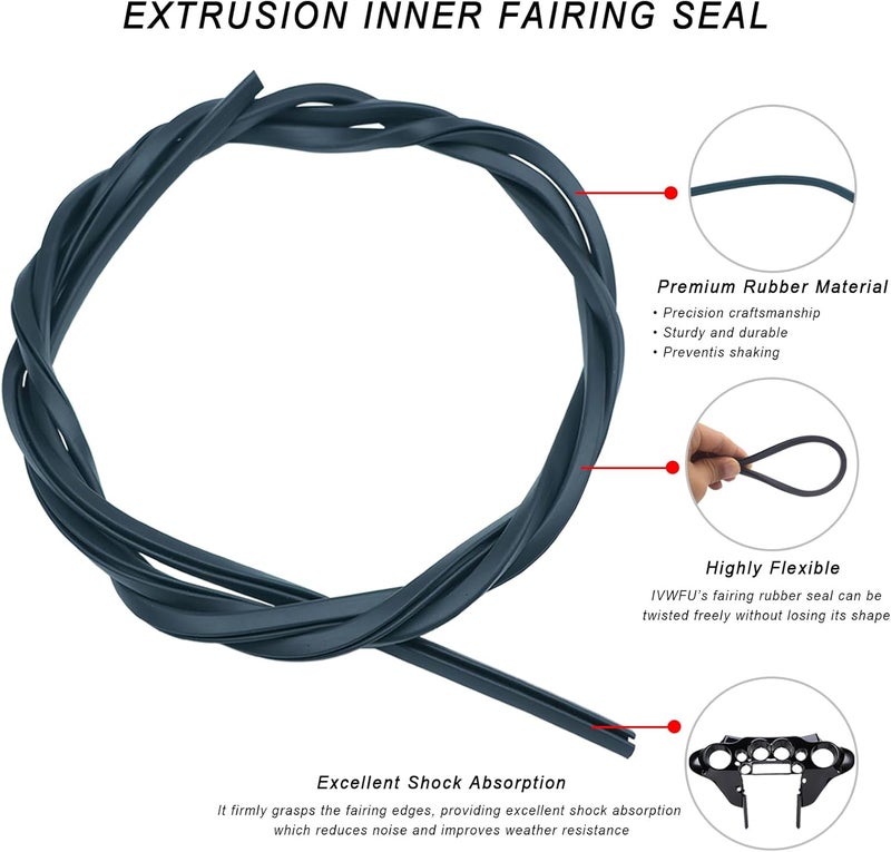 IVWFU 82 inch Extrusion Inner Fairing Speedometer Trim Seal Batwing Rubber Strip fits for 1996-2013 Harley Touring Models Electra Glide Street Glide FLHX FLHTC, Black, 1PC - Image 3